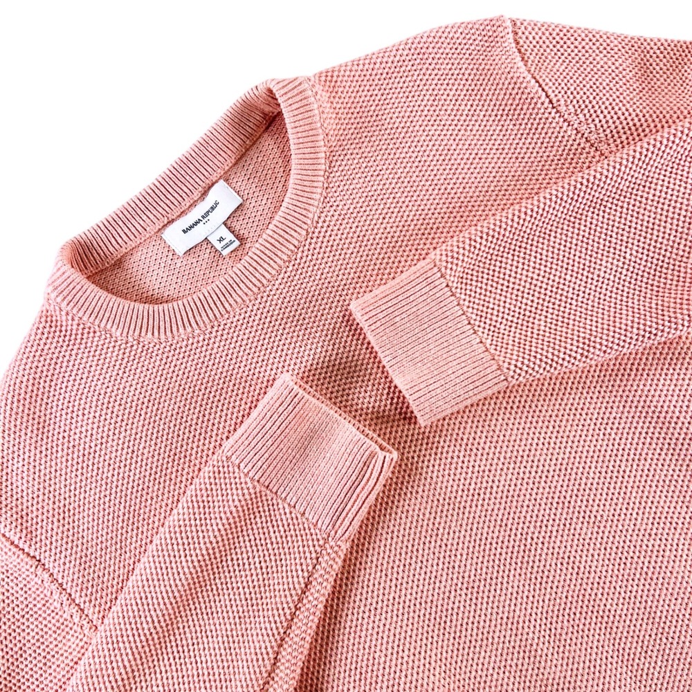 Banana Republic Sweater Womens XL Pink Cotton Waffle Knit Crewneck Cottagecore